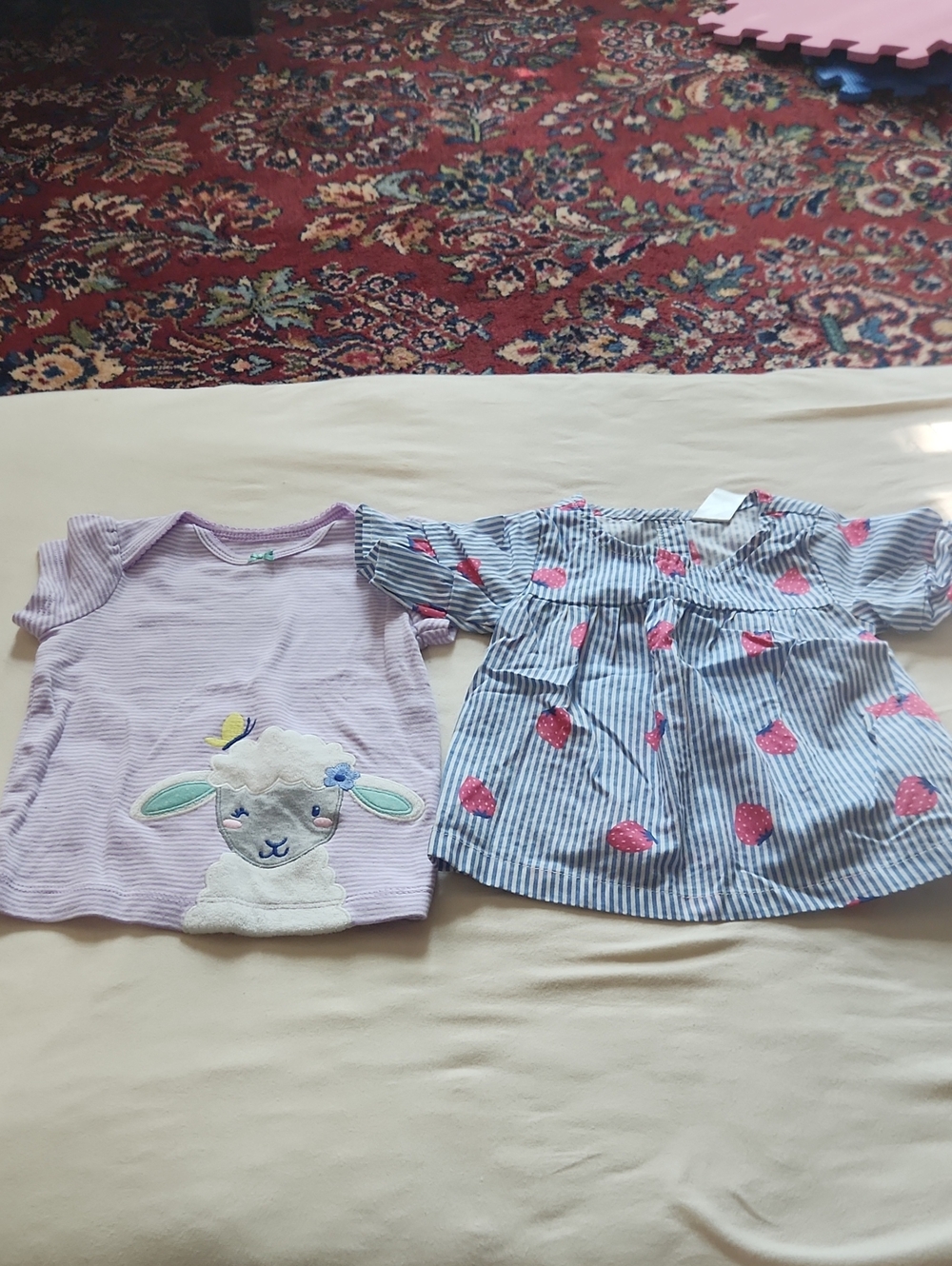 Carter's Lavender Lamb Tee & Blue Stripe Strawberry Top